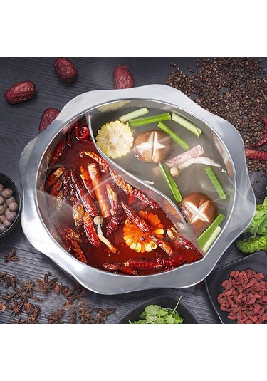 Restoran Ev İndüksiyonlu Pişirici İçin Paslanmaz Çelik Çift Lezzet Sıcak Tencere Kalınlaştırılmış Taban Diğer