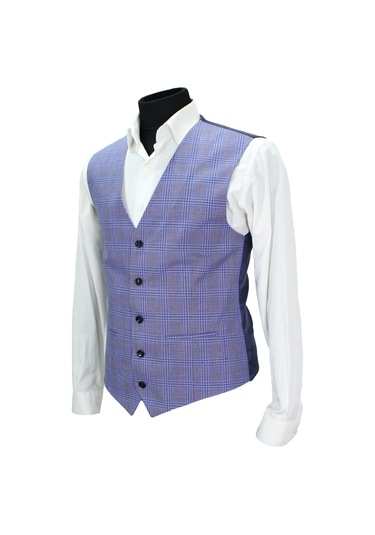 Mentor Regalo Erkek Yelek V Yaka Mavi Ekose 50657