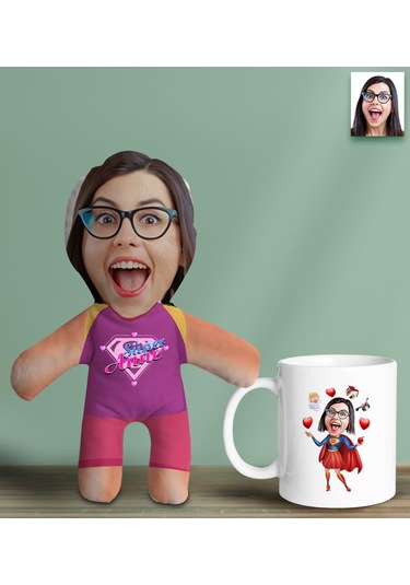 Bk Gift Kişiye Özel Fotoğraflı Pembe Süper Anne Bebek Yastık Ve Kupa Bardak Hediye Seti-1, Anneye Hediye, Anneler Günü Hediyeleri Kobitmeyencom30626 B