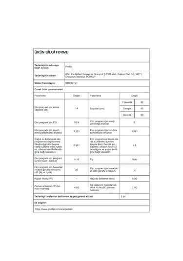 Profilo BMS521V1 5 Programlı 14 Kişilik Bulaşık Makinesi