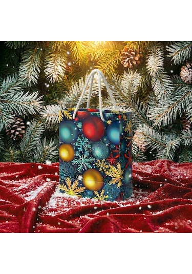 Eczane Hediyelik & Alışveriş Karton Çanta Körüklü Mutlu Yıllar 14 x 20 x 8 CM10 Adet