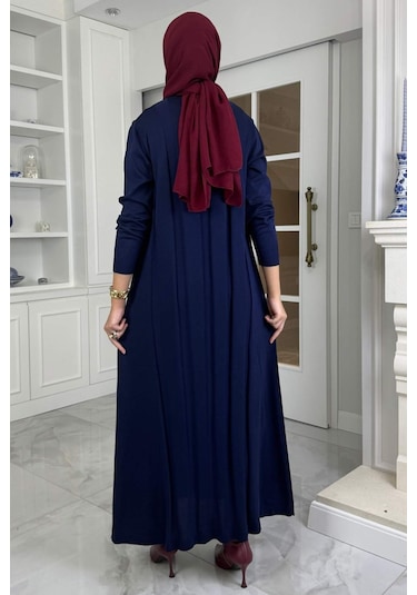 Yaprak Triko Elbise Lacivert Normal