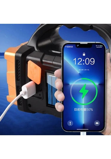 Buffer Solar Ve Usb Şarjlı Led + Cob El Feneri 1500 Mah Şarjlı Taşınabilir Çalışma Işığı Su Geçir Çok Renkli