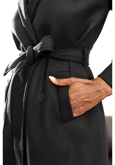 Siyah Kruvaze Kaşe Palto D99618 Siyah