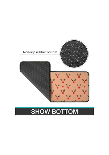 Noel Desenli 2'li Mutfak Matı, Anti-yorgunluk, Yastıklı Ve Kaymaz, Mutfak Ve Ofis İçin Noel Geyik Burunu