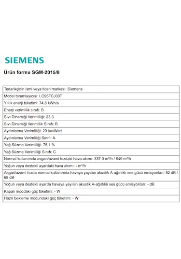 Siemens LC95FCJ00T Duvar Tipi Davlumbaz 90 CM