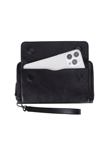 Bloomporter Obsidian Black Hakiki Deri Telefon Bölmeli Cüzdan Siyah