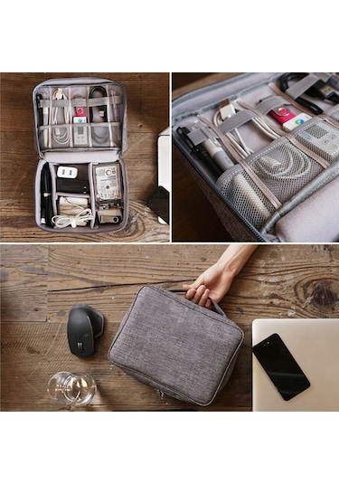 Aksesuar Kablo Çantası Powerbank Saklama Taşıma Organizer Çantası Gri
