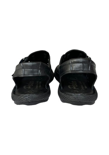 Erkek Hakiki Deri Cırtlı Sandalet Siyah-füme-siyah - Füme Siyah - Füme
