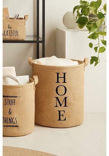 Ocean Home Textile Ağzı Büzgülü Home Jüt Çamaşır Sepeti 36 x 40 cm