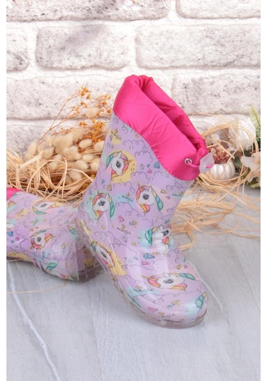 Fort 7061 Pembe Uniko Figürlü İçi Peluşlu Su Geçirmez Kız Çocuk Kar Yağmur Çizmesi Pembe