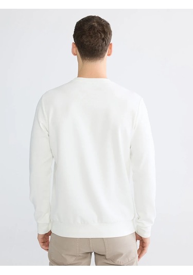 Lc Waikiki Beyaz Bisiklet Yaka Baskılı Erkek Sweatshirt