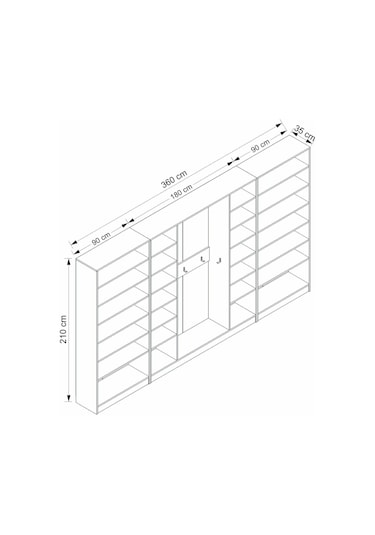 Minar Kale 210 Cm 8 Kapaklı 6b Raf Portmanto Beyaz Antrasit