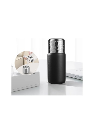 300Ml 316 Paslanmaz Çelik Yalıtımlı Bardak Dövülmüş Doku Kapaklı Çay Süzgeçli Su Şişesi Bpa Içermez Fda Sertifikası Yok - Siyah