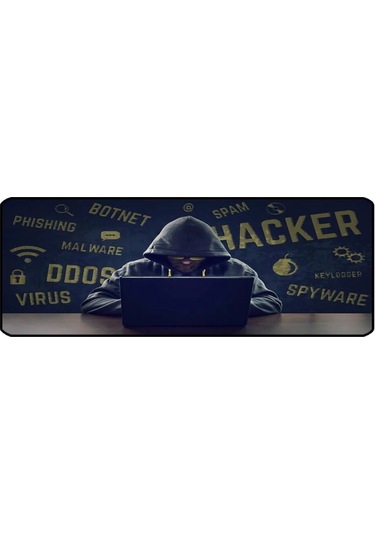 Alkese 70x30 Cm Hacker1 Desenli Dikişli Kaydırmaz Tabanlı Oyuncu Mouse Pad
