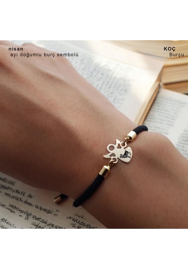 Koç Burçları İçin Örgü İpli 14 Ayar Altın Plakalı Mevlana Motifli Hediye Bileklik-319burç-siyah Altın