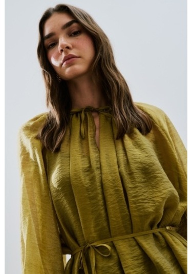 Geniş Manşetli Kuşaklı Tunik Sarı Sarı