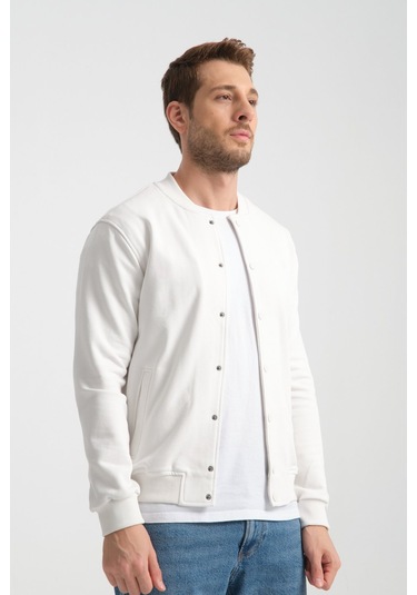 Shooter Sportswear Erkek Sweatshirt Düğmeli Ekru Standart Kalıp Ekru