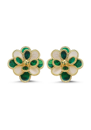 Yeşil Beyaz Sedefli Altın Küpe