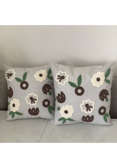 Punch İşlemeli Çiçek Desenli Dekoratif Kırlent Kılıfı Takım Karışık/Çok Renkli