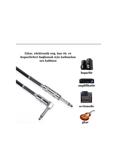 Gitar Jack Kablosu 16ft - 5m - Düz/L Elektro Akustik Bas Bağlama