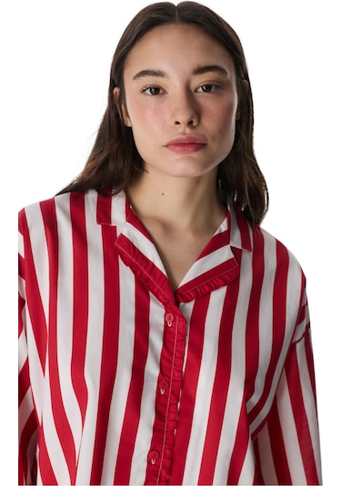 Penti Kırmızı Lucy Çizgili Gömlek Pantolon Pijama Takımı