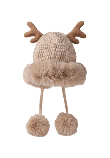 Kadınlar İçin Şık Noel Temalı Örgü Kulaklıklı Bere Renkli Boynuz Detaylı Sıcak Kış Şapkası Yeşil