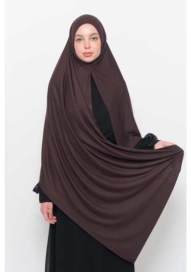 Hazır Pratik Geçmeli Lüks Düz Penye Şal Çapraz Hizalı Kahve Rengi