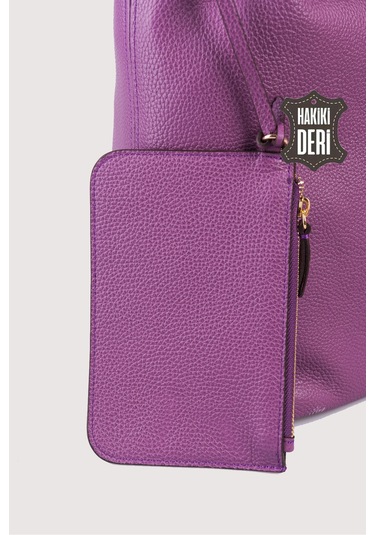 Hakiki Deri Kadın Omuz Çantası Mürdüm Smr9199 Mürdüm