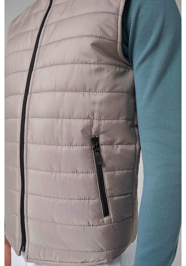 Ds Damat Regular Fit Gri Dik Yaka Elyaf Dolgulu Mevsimlik Fermuarlı Yelek Mont 7HF07ORT42611