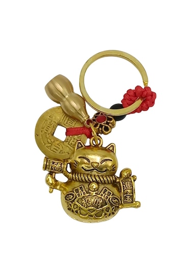 Maneki Neko Pirinç Anahtarlık Üçlü Şans Figür Noprnc01 Gümüş