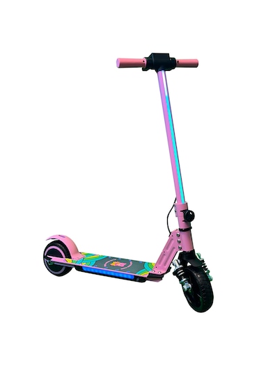 Electron S5 Elektrikli Çocuk Amortisörlü Led'li Scooter Pembe + Dizlik Dirseklik Pembe