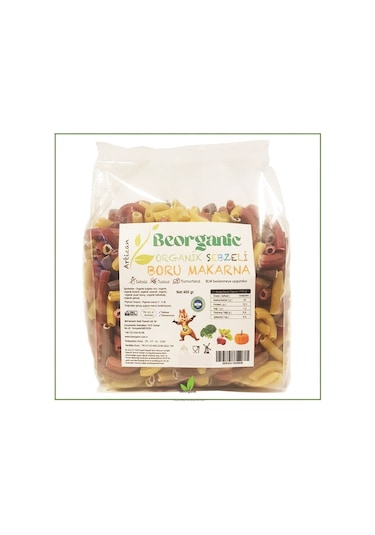 Beorganic Artizan Organik Sebzeli Çocuk Boru Makarna 450 G