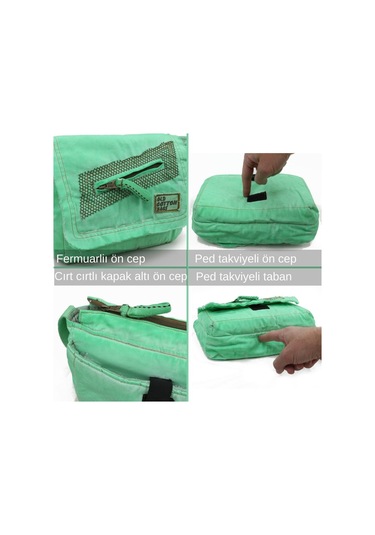 Old Cotton Cargo 7136 Küçük Omuz Günlük Okul Bag Tablet Çantası Açık Yeşil