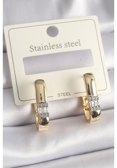 316l Çelik Gold Renk Zirkon Taşlı Kadın Küpe Çok Renkli