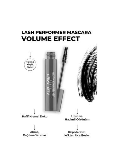 Alix Avien Dolgun Kirpik Etkili Topaklanmayan Kıvrımlar Ekstra Hacimli Siyah Maskara Lash Performer Mascara