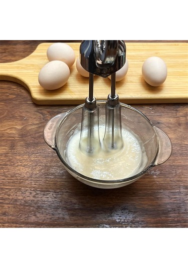 Manuel Yumurta Çırpıcı El Krankı - Paslanmaz Çelik Çırpma Teli, Gümüş Gümüş