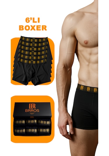 Maksfd Erkek 6 Lı Pamuklu Boxer Set Rahat Ve Esnek İç Giyim Erkek Boxer- Brros Modeli Siyah