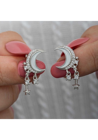 Gümüş Sallantılı Ay Yıldız Kadın Küpe Sl6597 Gümüş