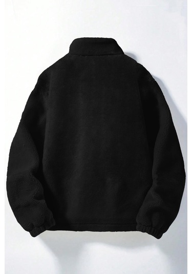 Ghassy Co. Erkek Alaska Regular Peluş Sherpa Kışlık Tam Fermuarlı Polar Sweatshirt Siyah