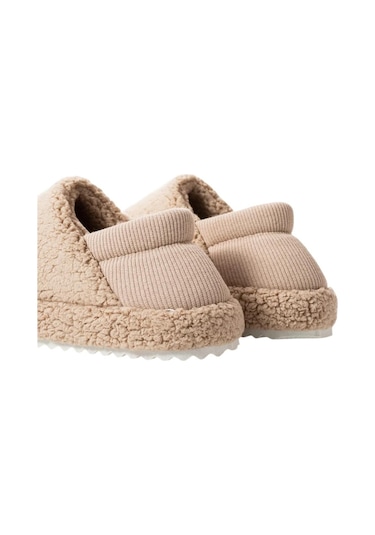 Kadın Lastikli Kaymaz Taban Peluş Havlu Kumaş Ev Ayakkabısı Panduf Bej-bej Bej