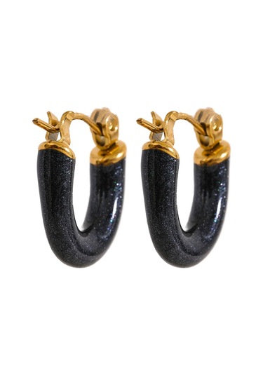 Siyah Eetit 6 Renk Şeker Renkli Emaye Paslanmaz Çelik U Şekli Içi Boş Küçük Halka Küpe Sevimli Şık Trendy Takı Hediye 2023 Siyah