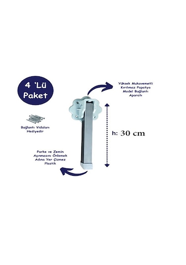 Dzgn Home Metal Katlanır Yer Sofrası Ayağı 30 Cm- 4'lü Takım