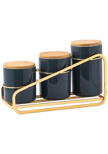 Suntek 3x Mutfak Teneke Kutu Saklama Kapları Snacks Cafe Mavi Mavi