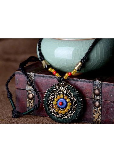 3M Doğal Taşlı Handmade Bohemian Etnik Kadın Kolye Yeşil