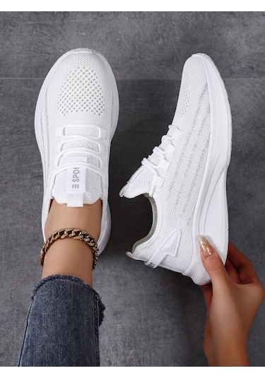 Beyaz Unisex Hafif Triko Sneaker Ortopedi Ayakkabı-015 Beyaz