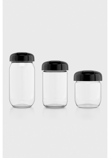 Renga Rhea Siyah Kapaklı 3 Boy Cam Kavanoz Seti 131010 Siyah