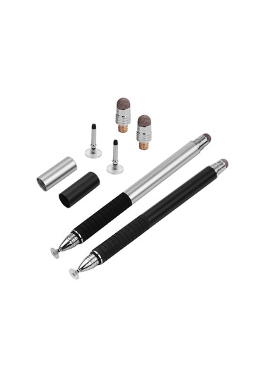 Skycity 2'li Metal Dijital Kalem Seti: Nano Lif + Disk Uçlu Dokunmatik Kalemler, 2 Adet Yerine Konulabilir Disk Ve Lif Uçu li Siyah/gümüş