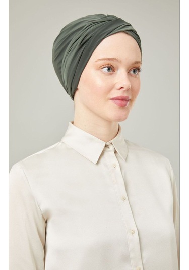 Kadın Tesettür Dolama Bone Haki Haki