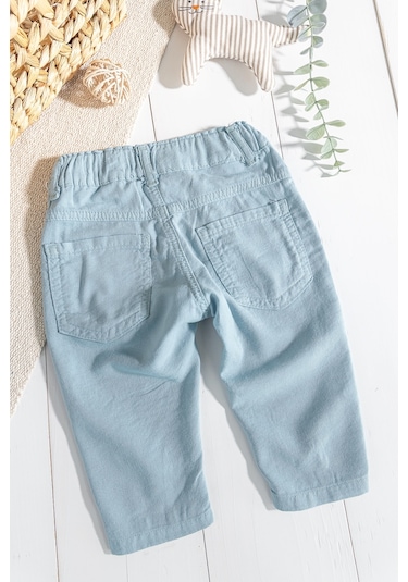 Babymod Düğmeli Beli Lastikli Erkek Bebek Keten Pantolon 001